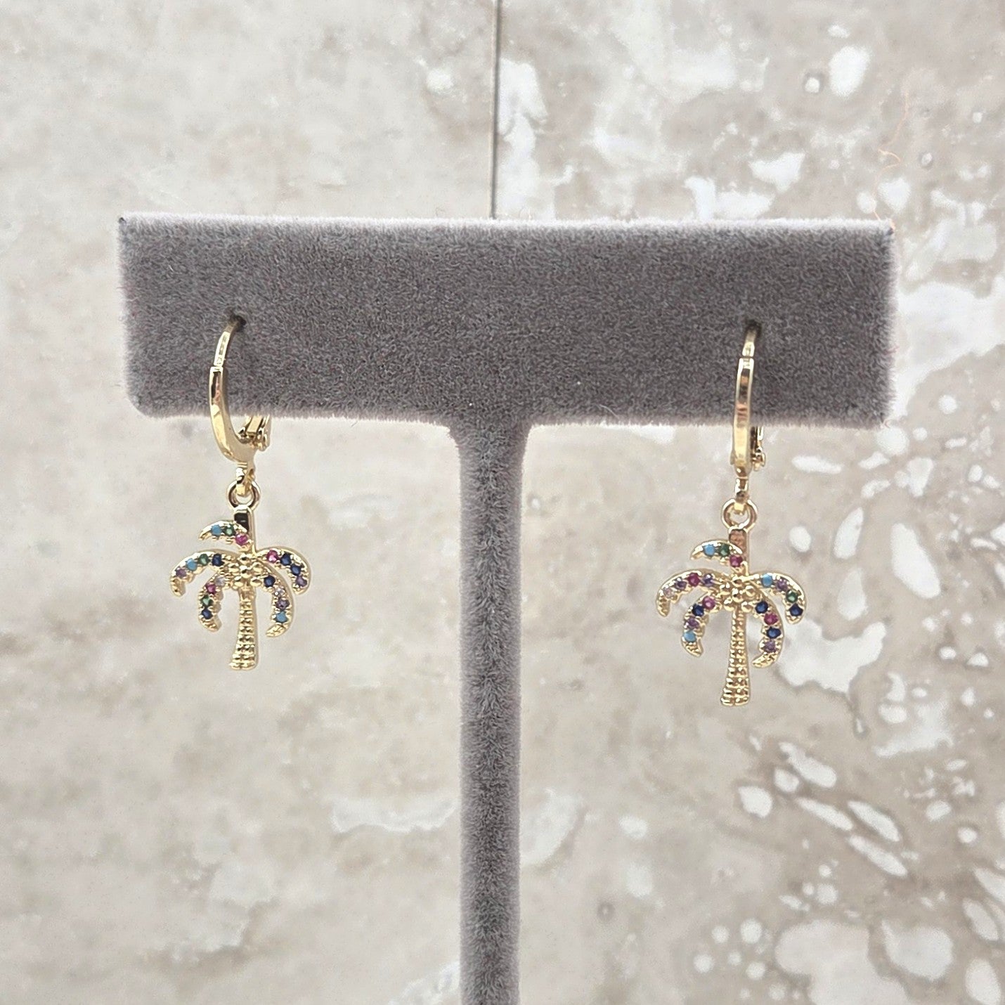 Crystal Palm Tree Little Hoop Earrings