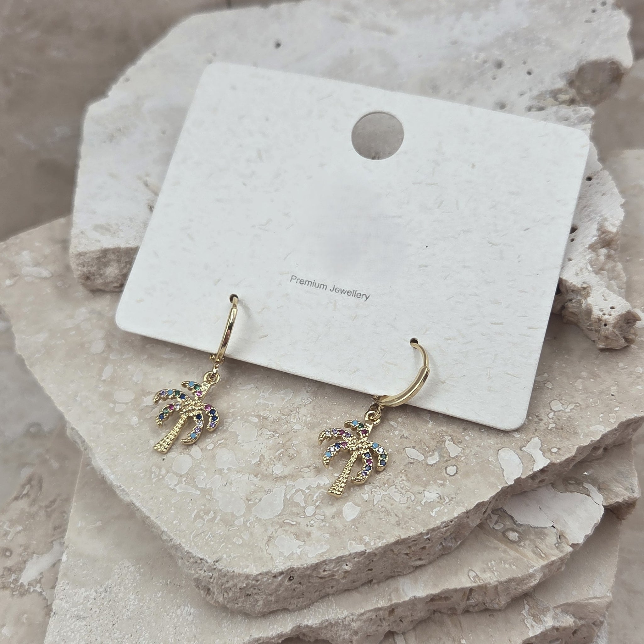 Crystal Palm Tree Little Hoop Earrings