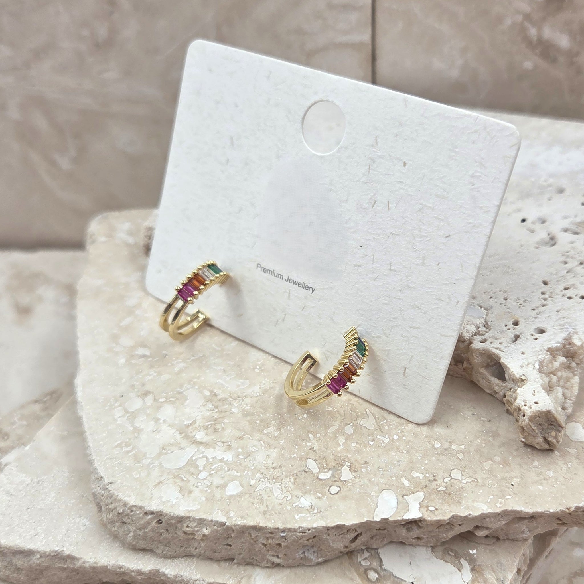 Coloured Baguettes Crystal Little Hoop Earrings
