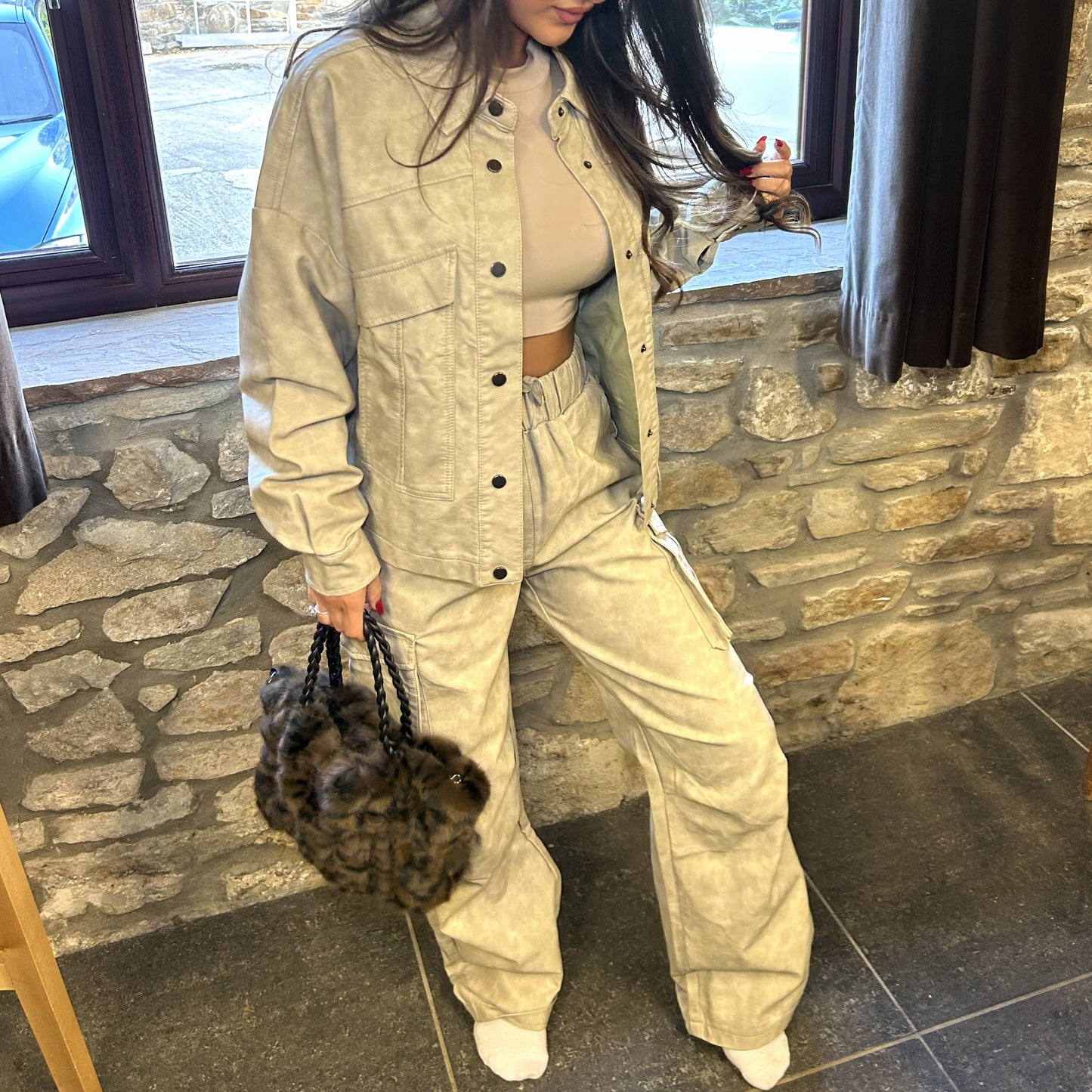 'Billie' -Acid Wash PU Cargos