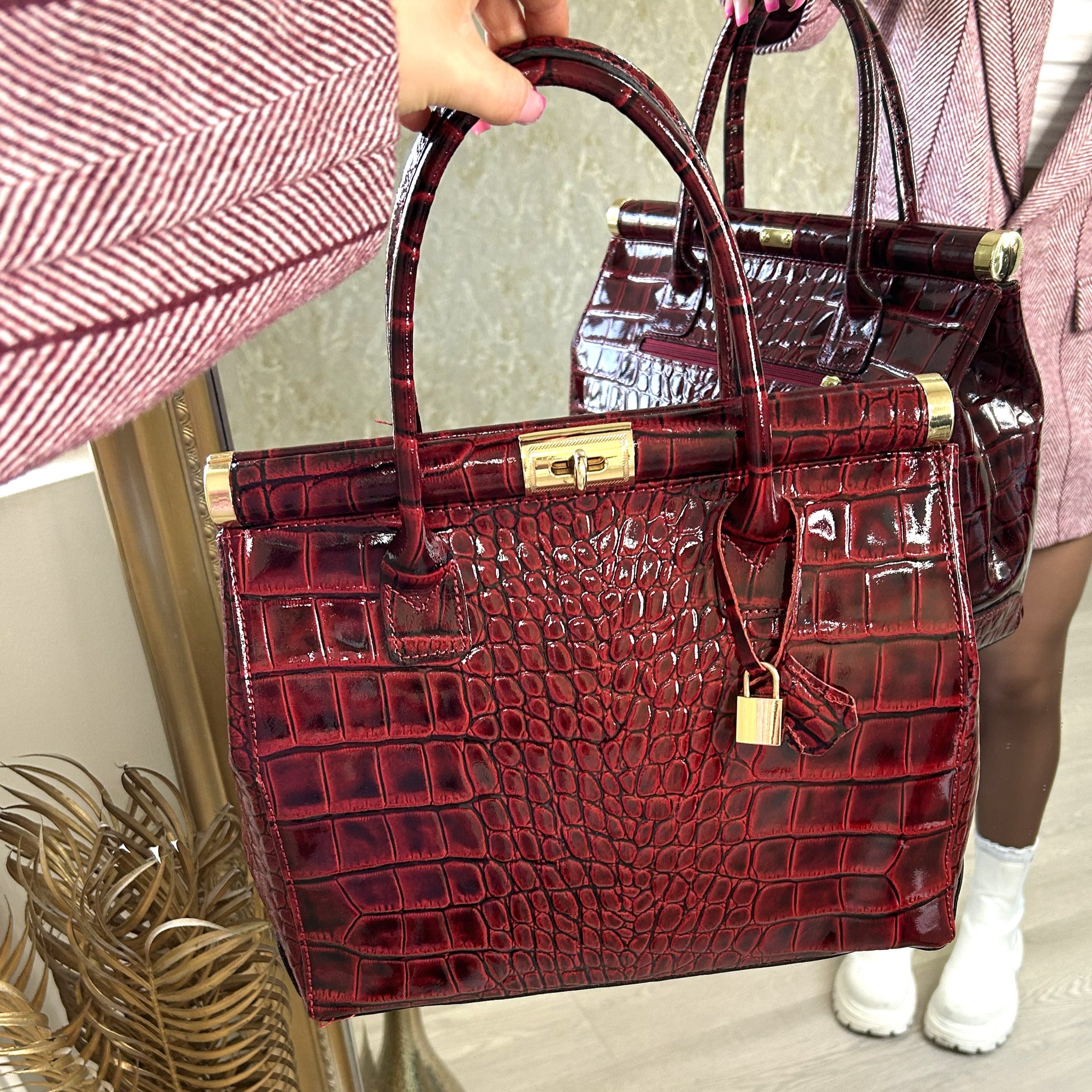 Designer Inspired Structured Real Leather Handbag