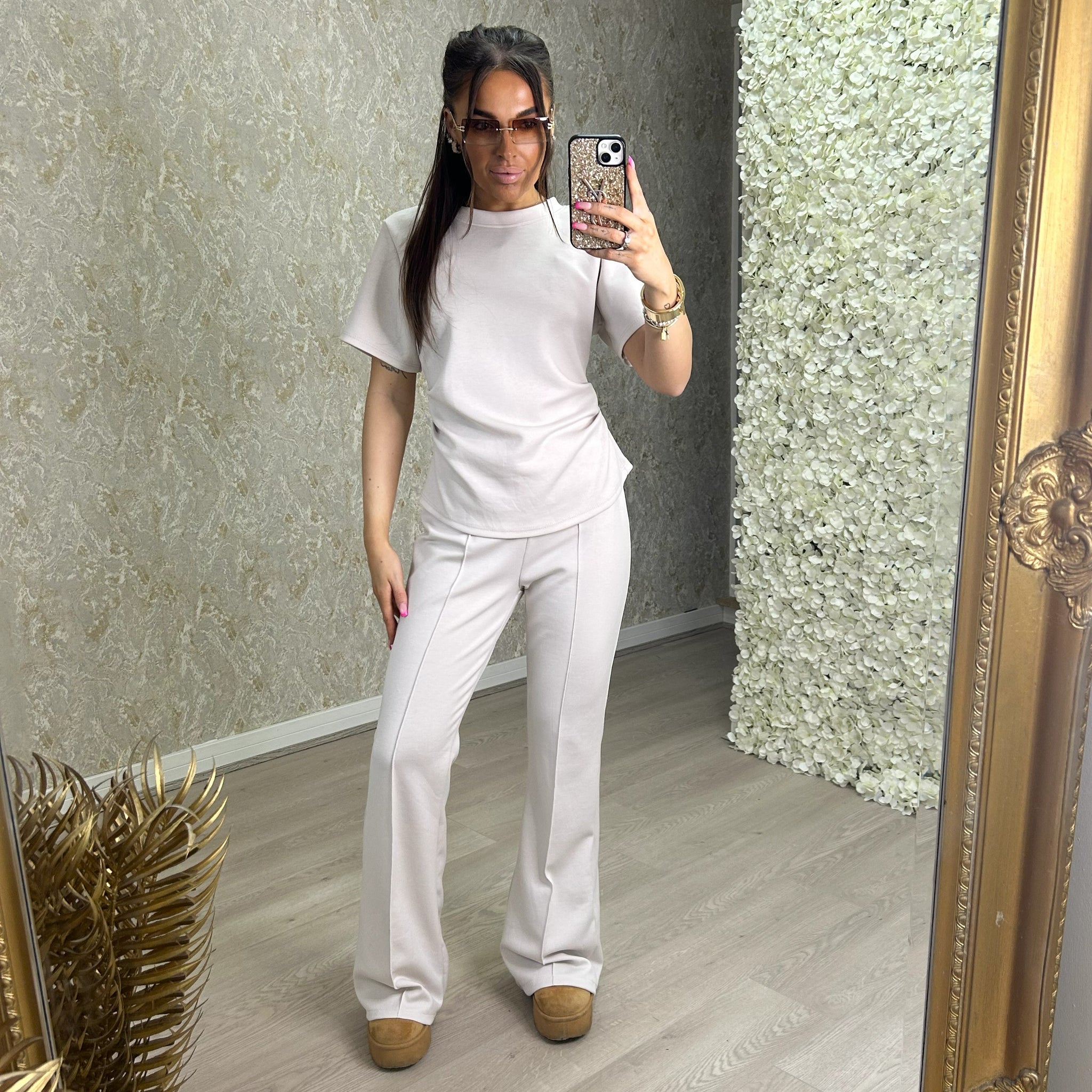 Super Soft Cinch Waist Top And Trouser Set