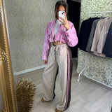 Straight Leg Jogger Trousers With Leopard Print And Pink Stripes
