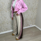 Straight Leg Jogger Trousers With Leopard Print And Pink Stripes