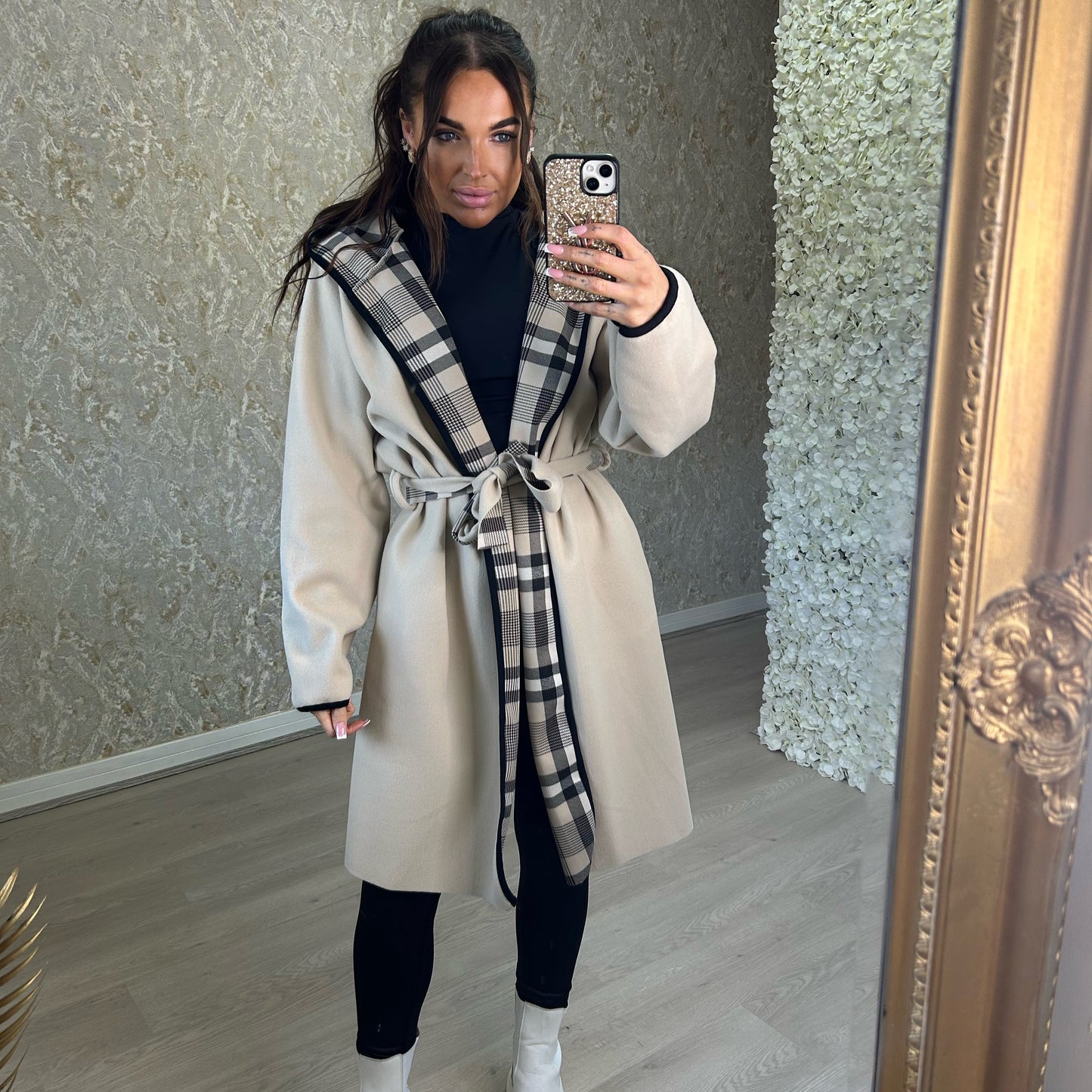 Long Jacket With Designer Inspired Check Lining