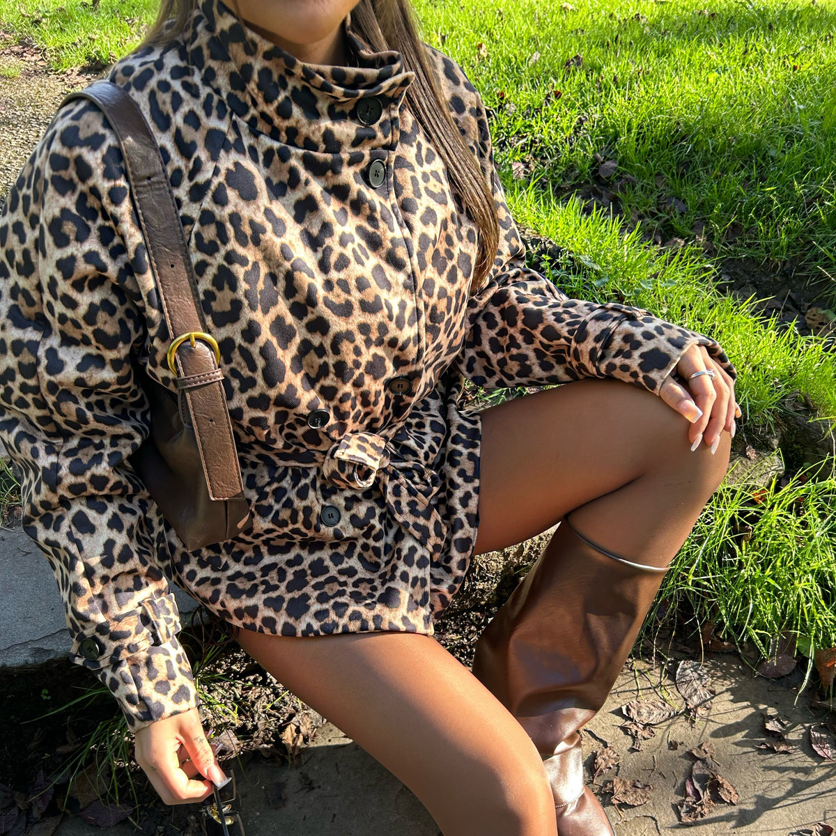 'Bella' - Leopard Print Tie Waist Jacket