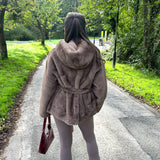 'Bianca' - Luxe Reversible Tie Waist Faux Fur Coat
