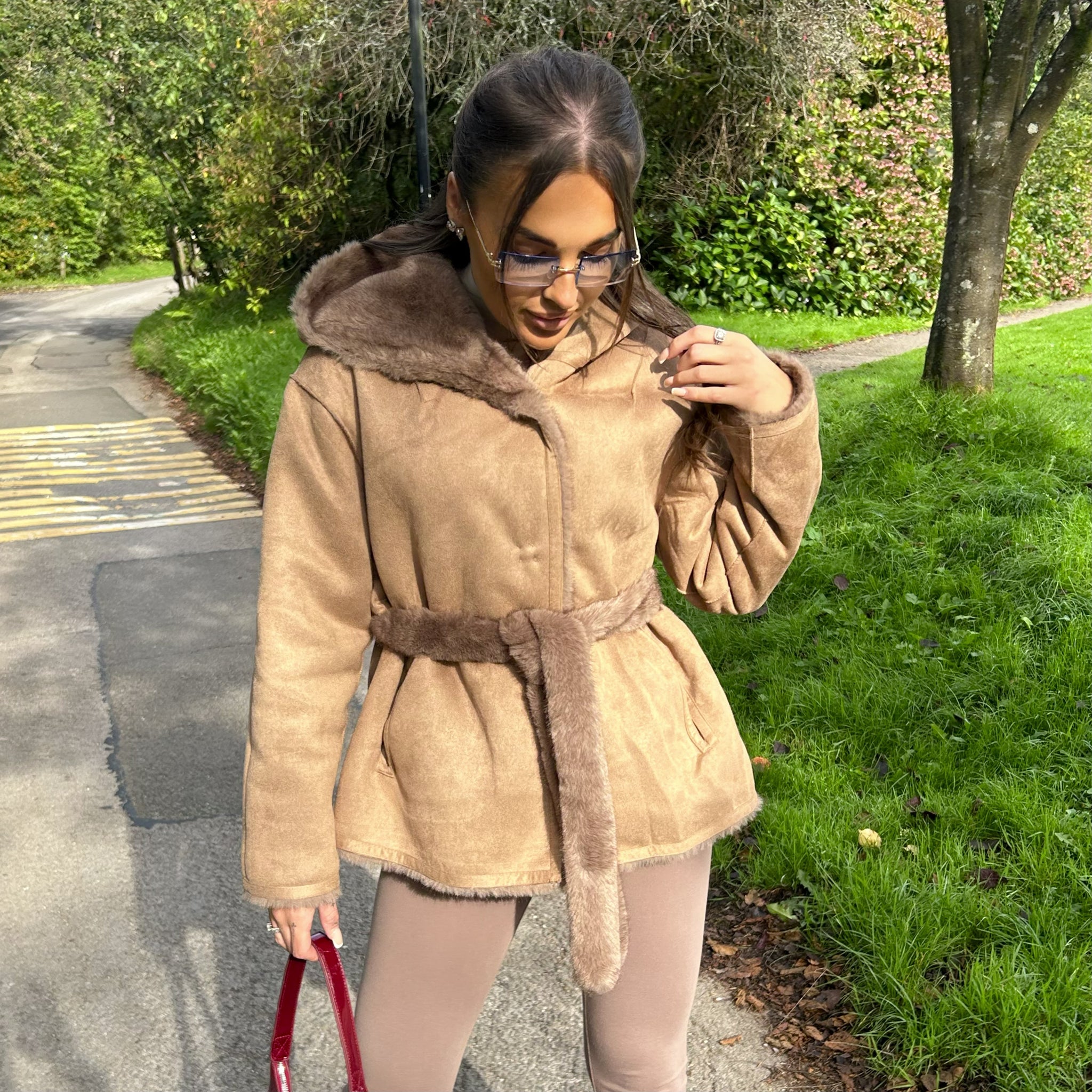 'Bianca' - Luxe Reversible Tie Waist Faux Fur Coat