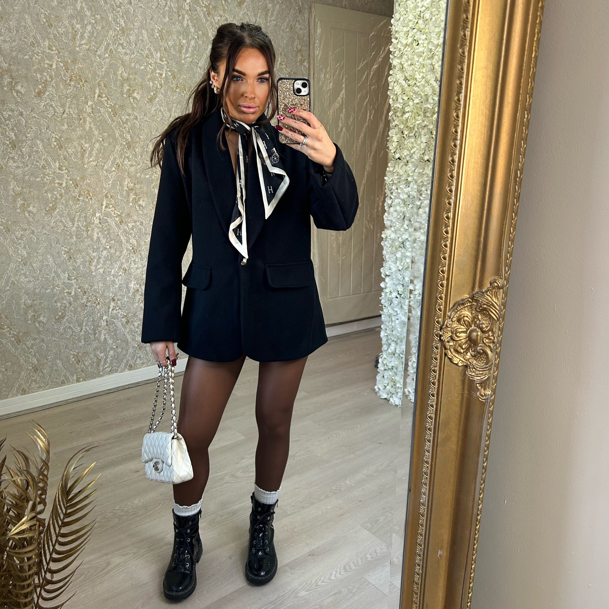Black Blazer With Gold Button And Shoulder Pads