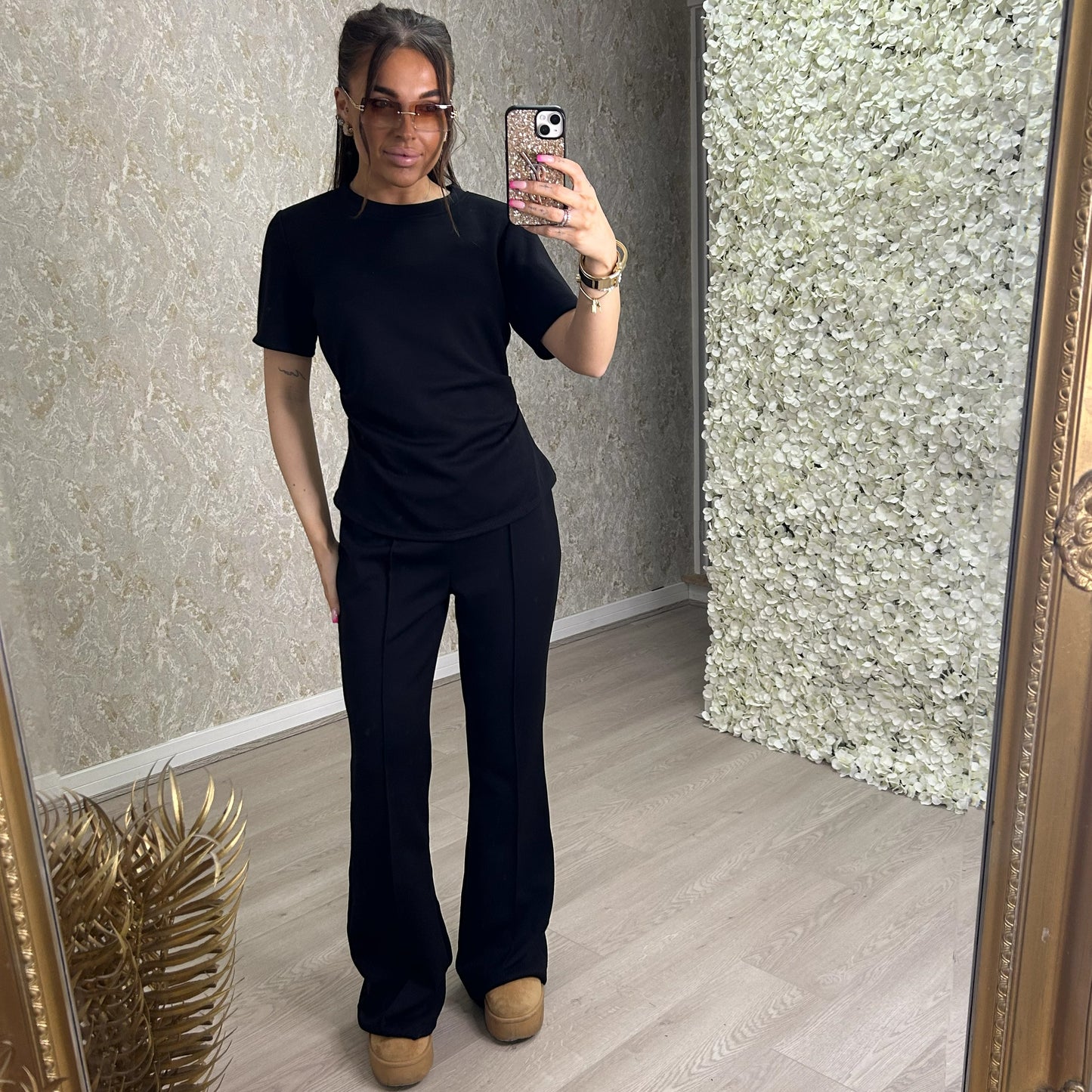 Super Soft Cinch Waist Top And Trouser Set