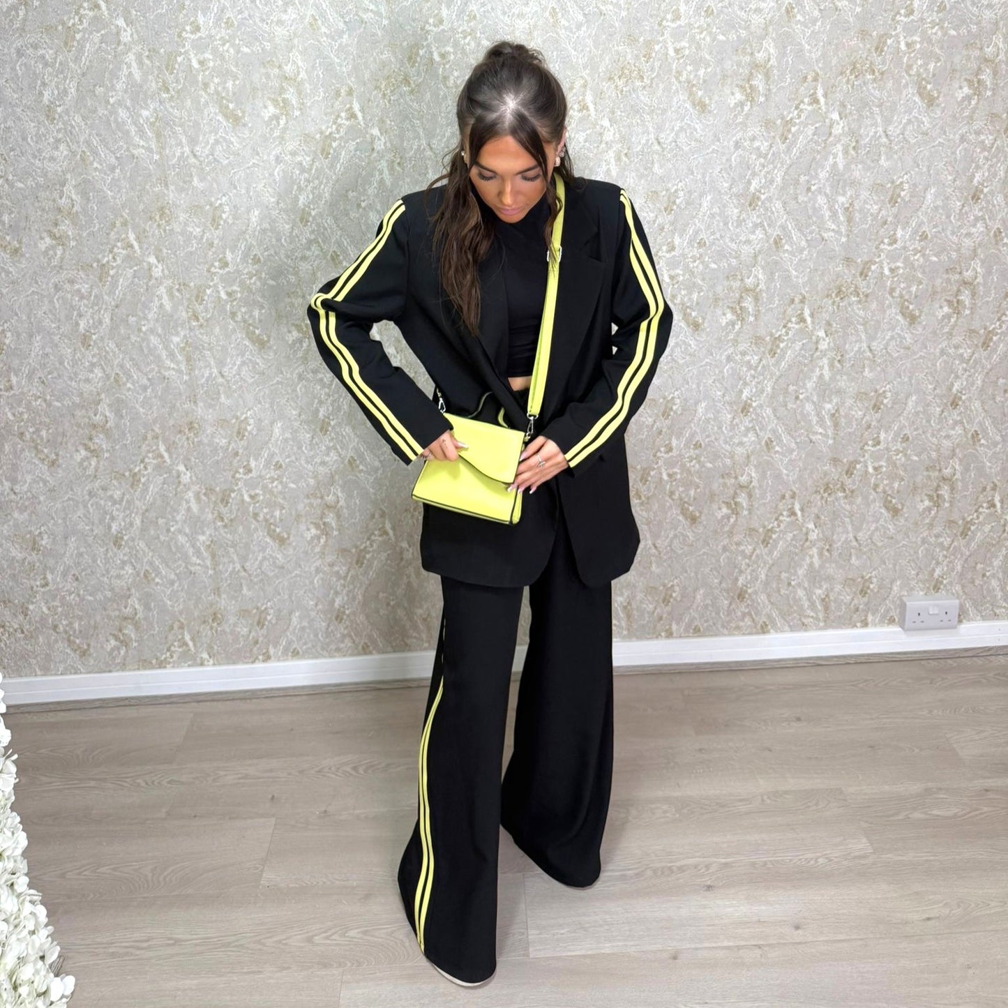 Oversized Blazer Co-Ord With Yellow Stripes