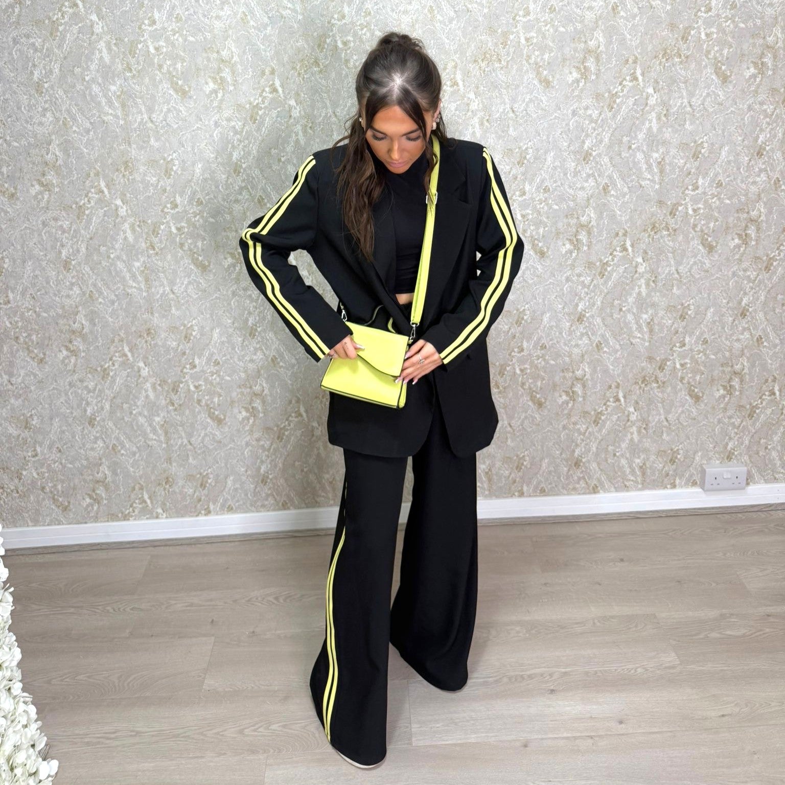 Oversized Blazer Co-Ord With Yellow Stripes