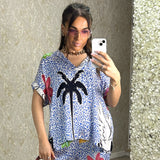 Leopard And Palm Tree Print Satin Feel Top