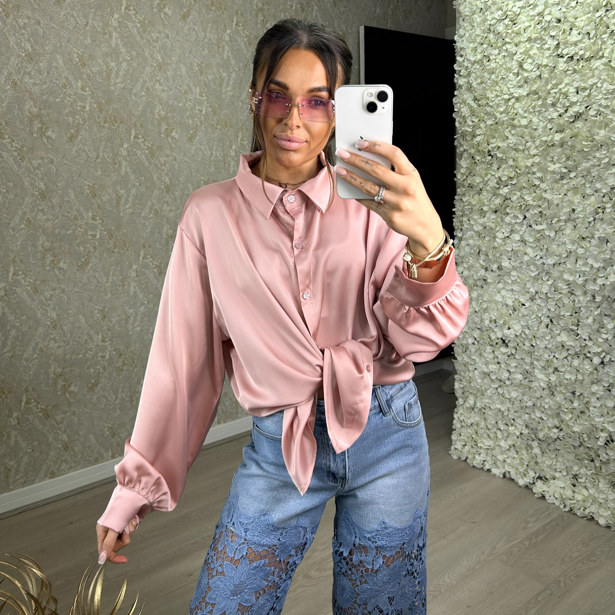 Plain Satin Look Shirt