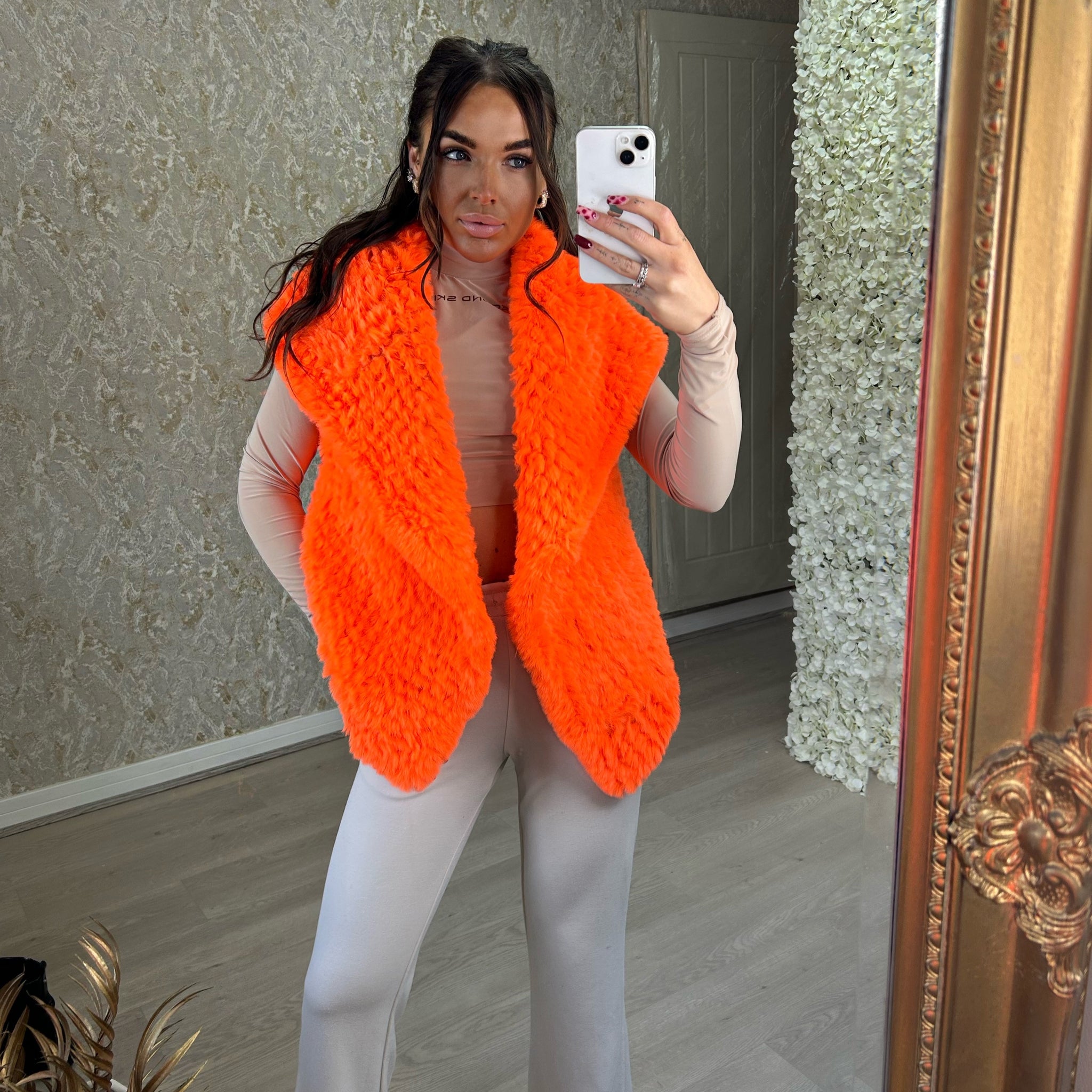 Neon Orange Faux Fur Gilet
