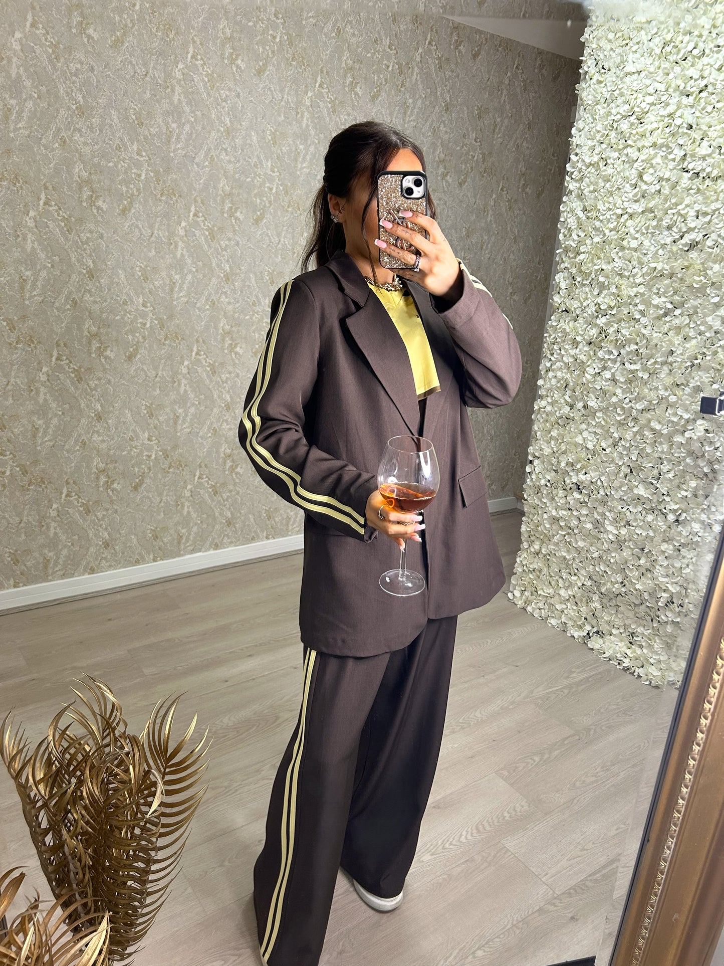 Oversized Blazer Co-Ord With Yellow Stripes