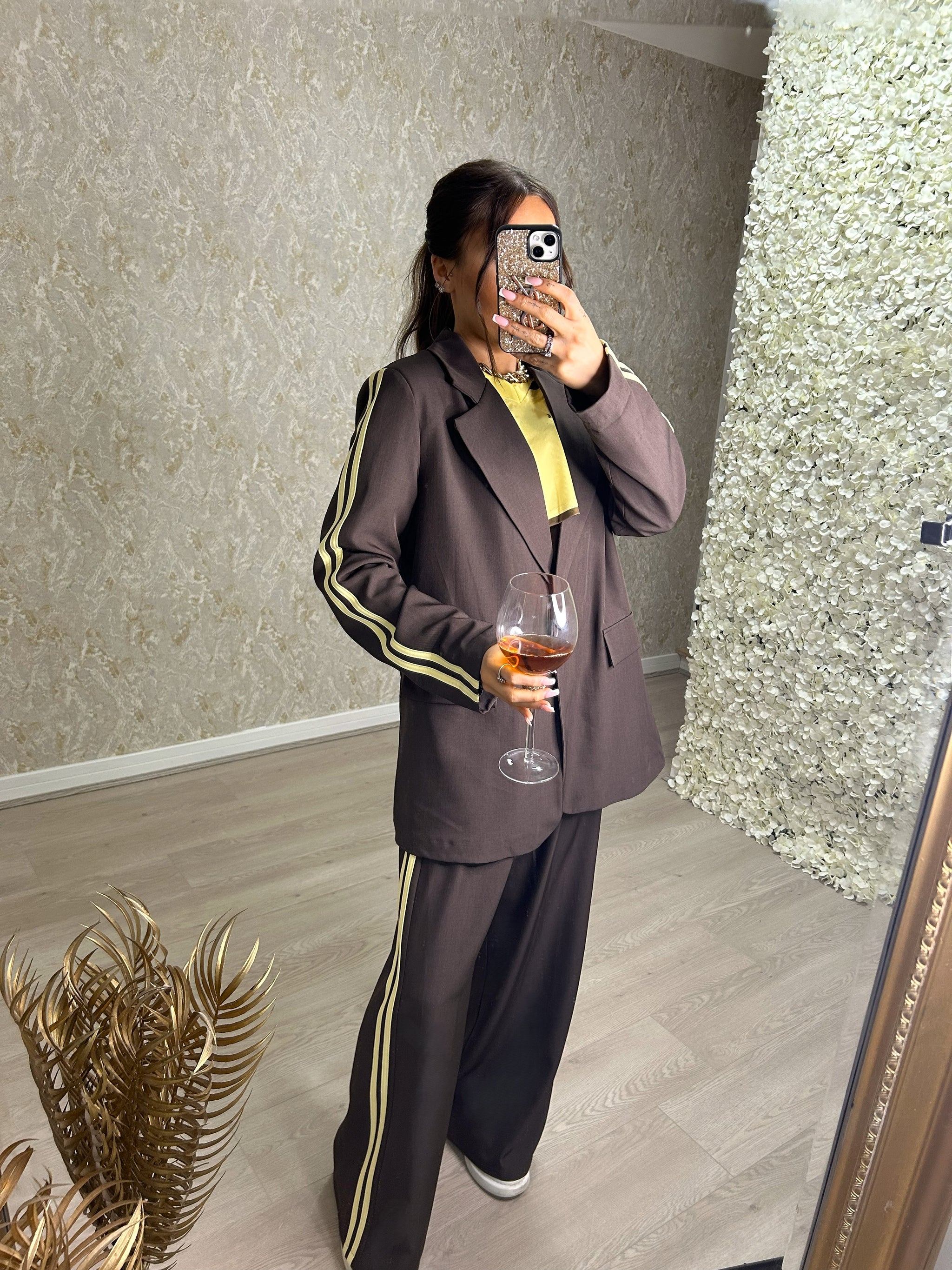 Oversized Blazer Co-Ord With Yellow Stripes