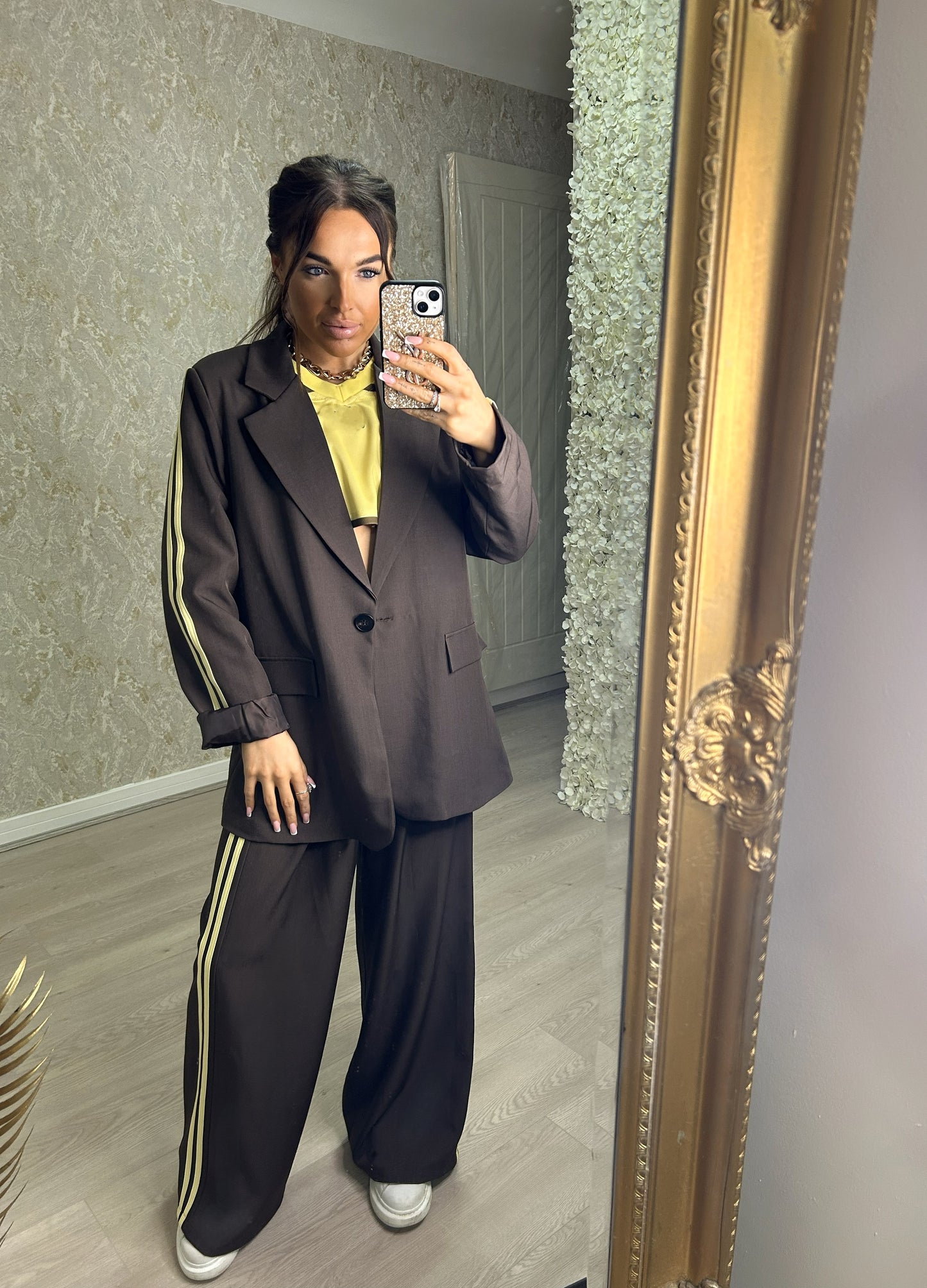 Oversized Blazer Co-Ord With Yellow Stripes