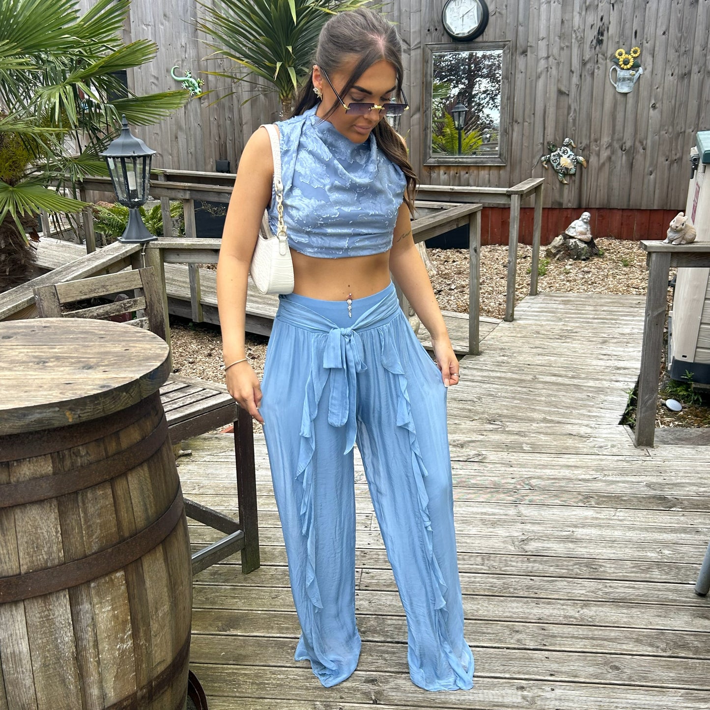 Ruffle Silk Trousers