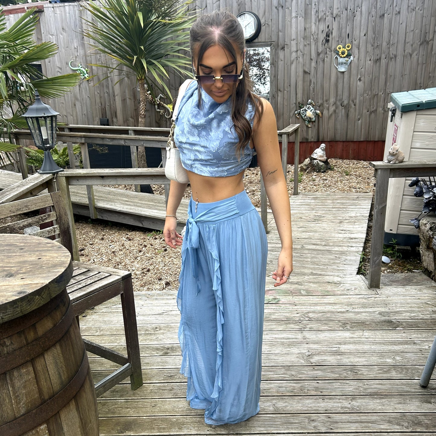 Ruffle Silk Trousers