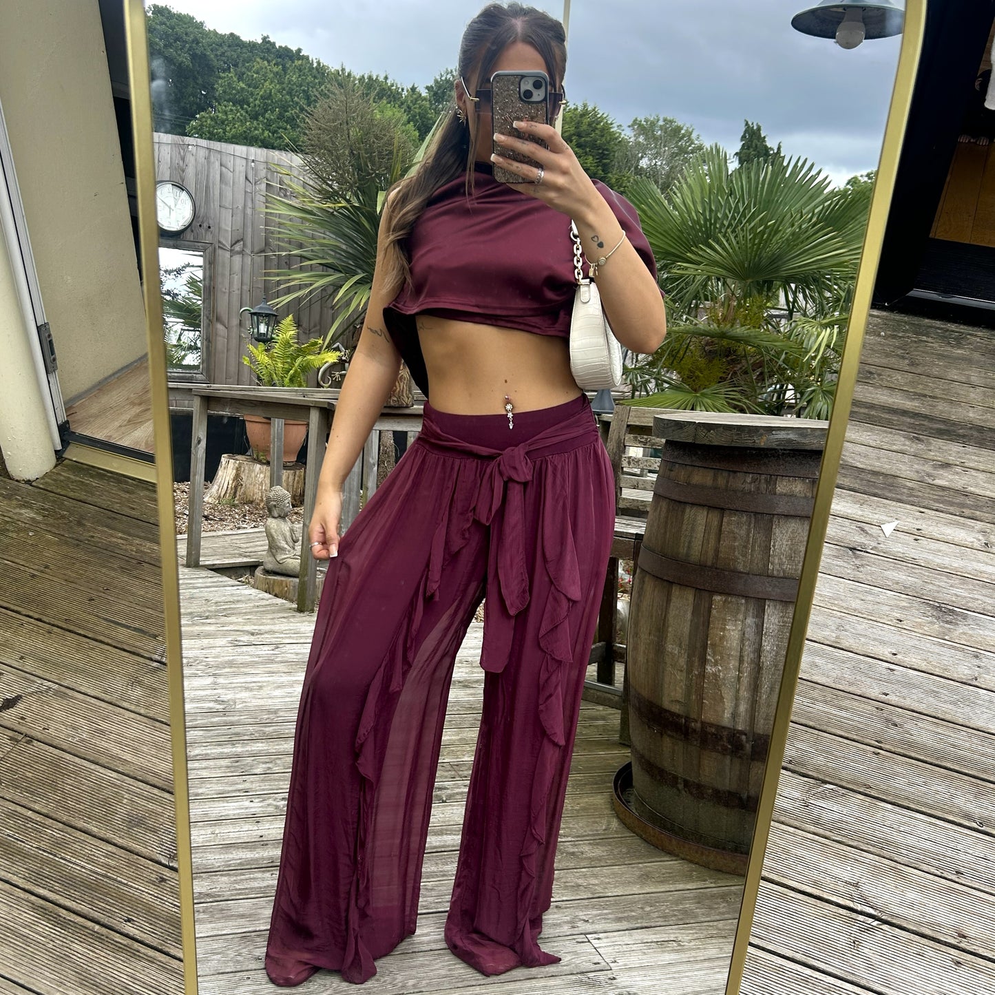 Ruffle Silk Trousers