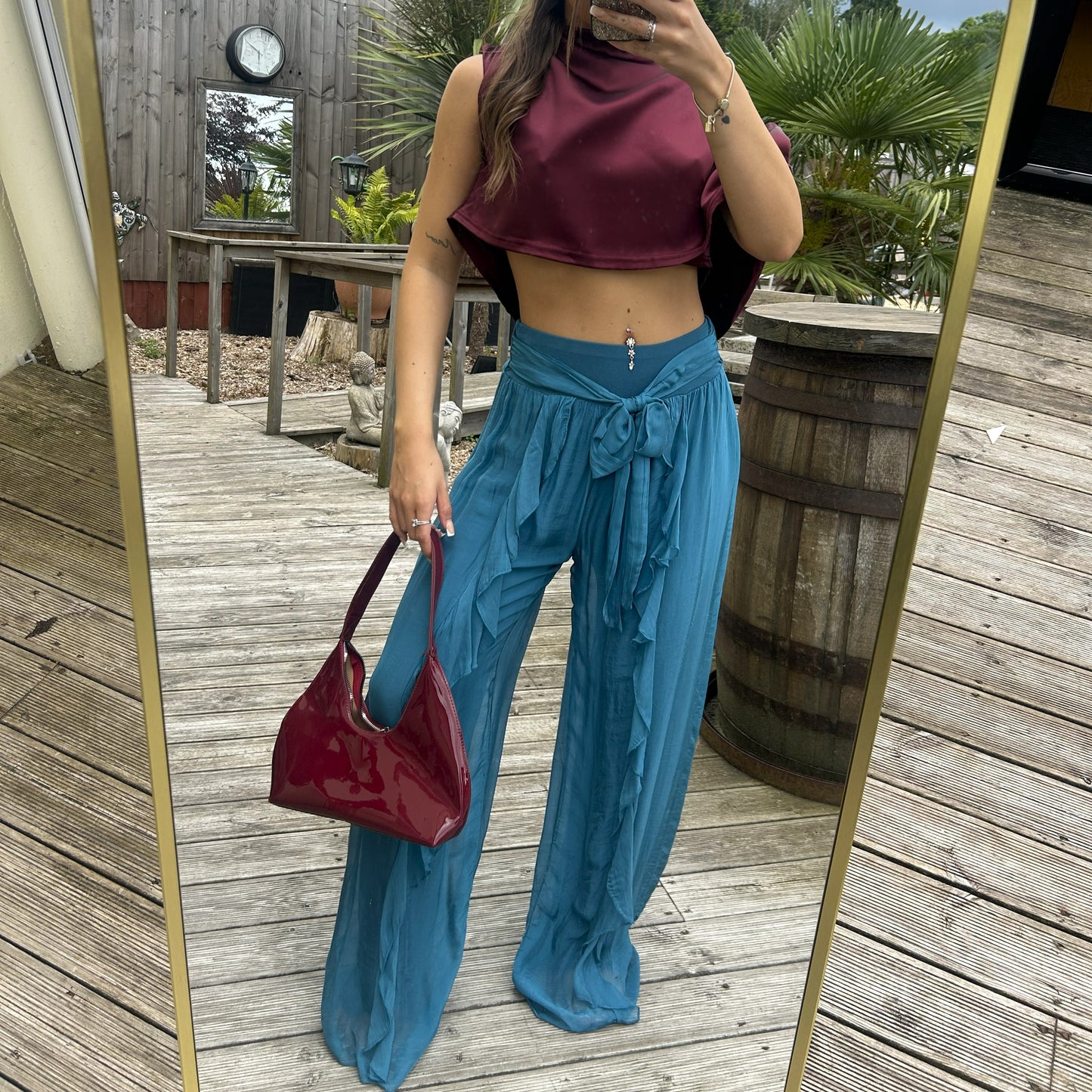 Ruffle Silk Trousers
