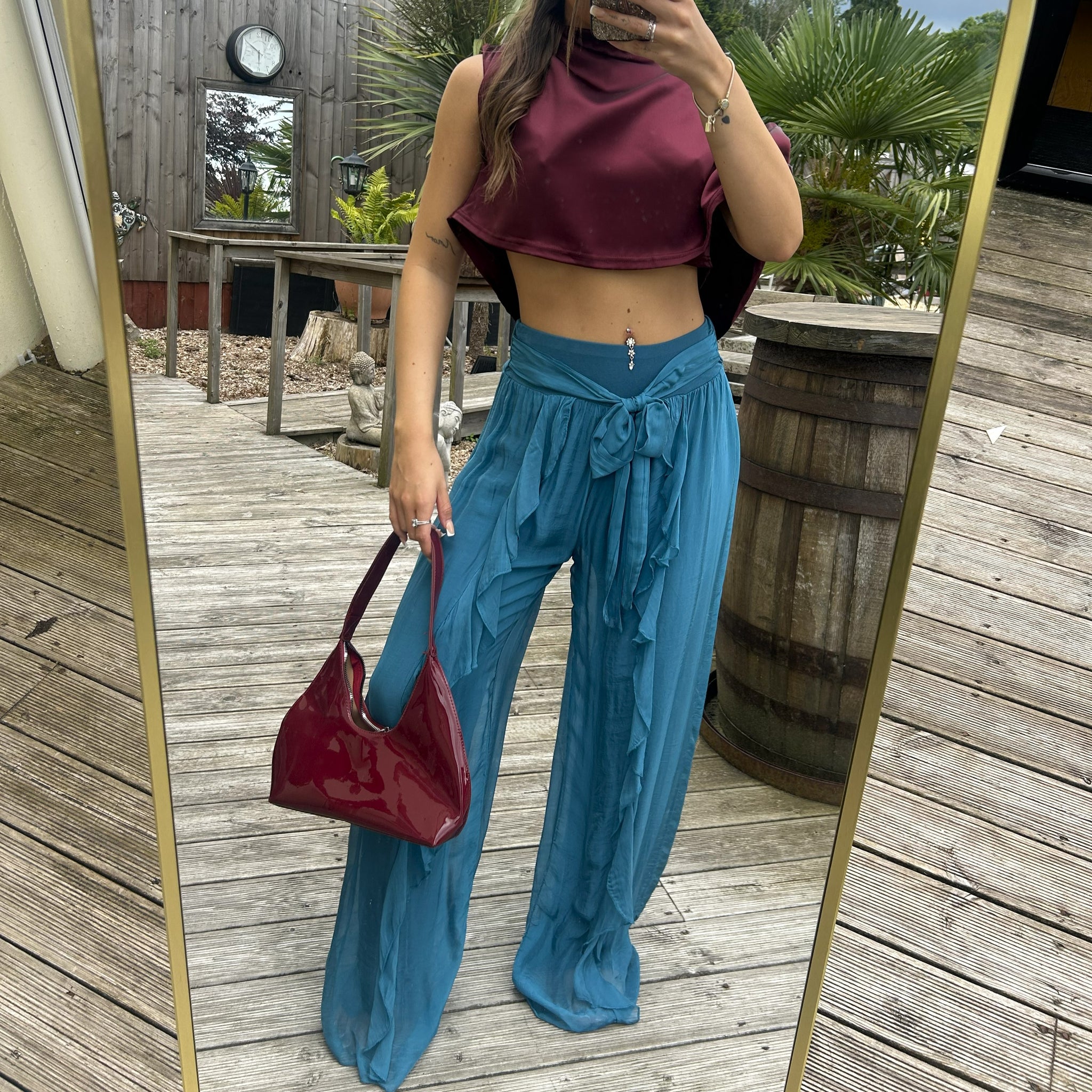 Ruffle Silk Trousers