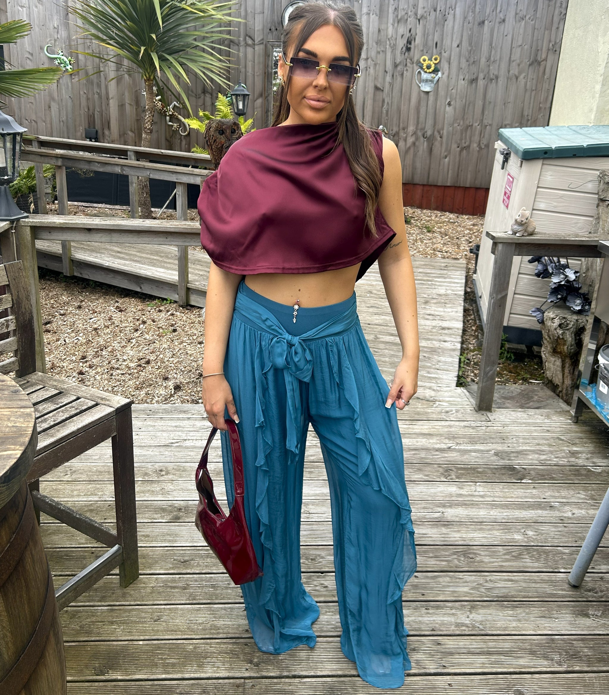 Ruffle Silk Trousers