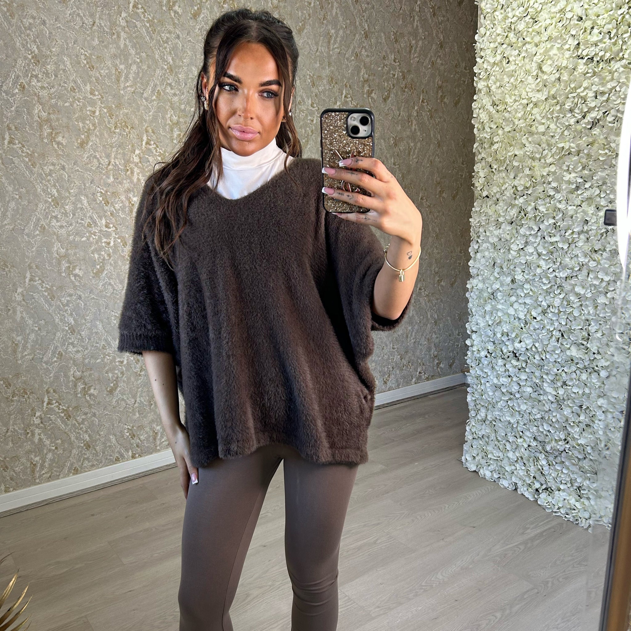 Faux Fur V-neck Top