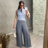 Straight Leg Silk Blend Trousers