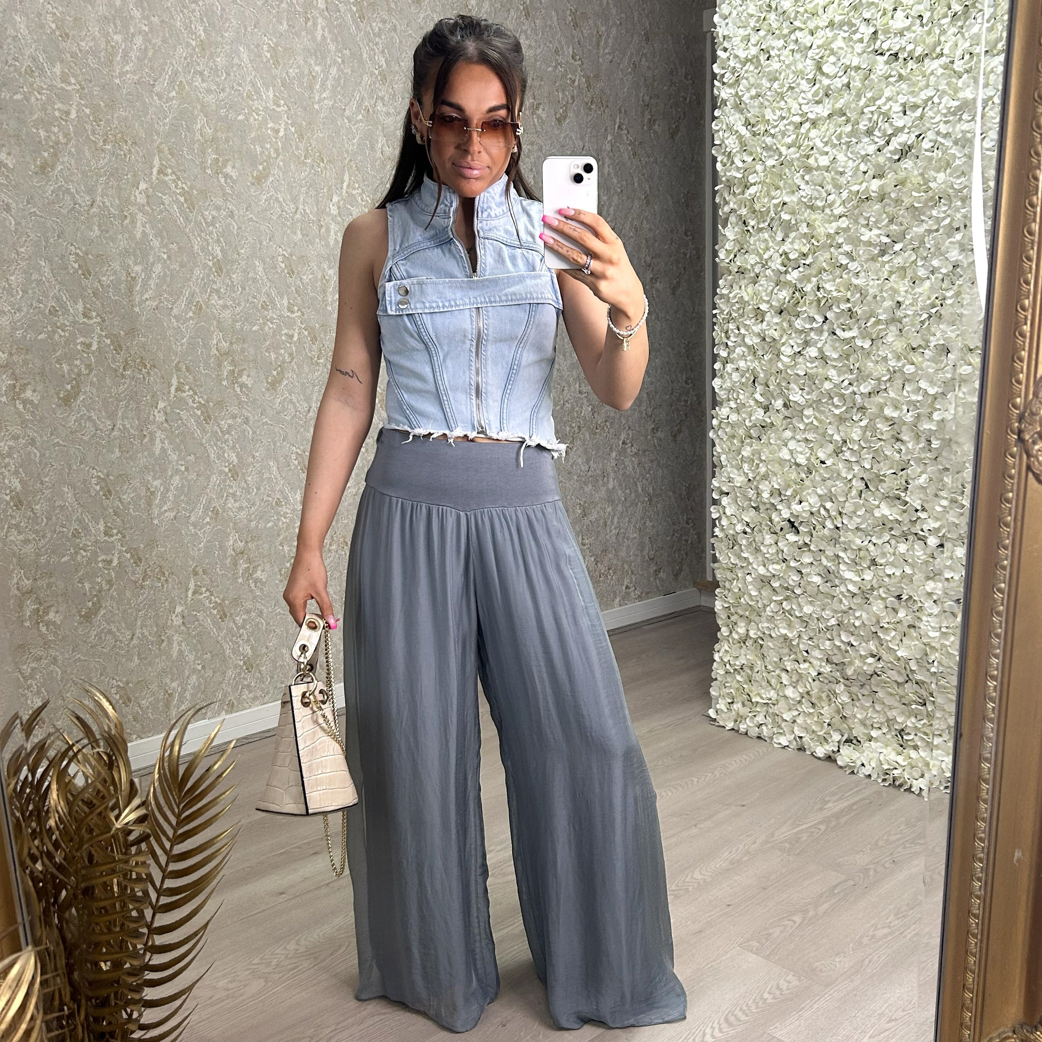 Straight Leg Silk Blend Trousers