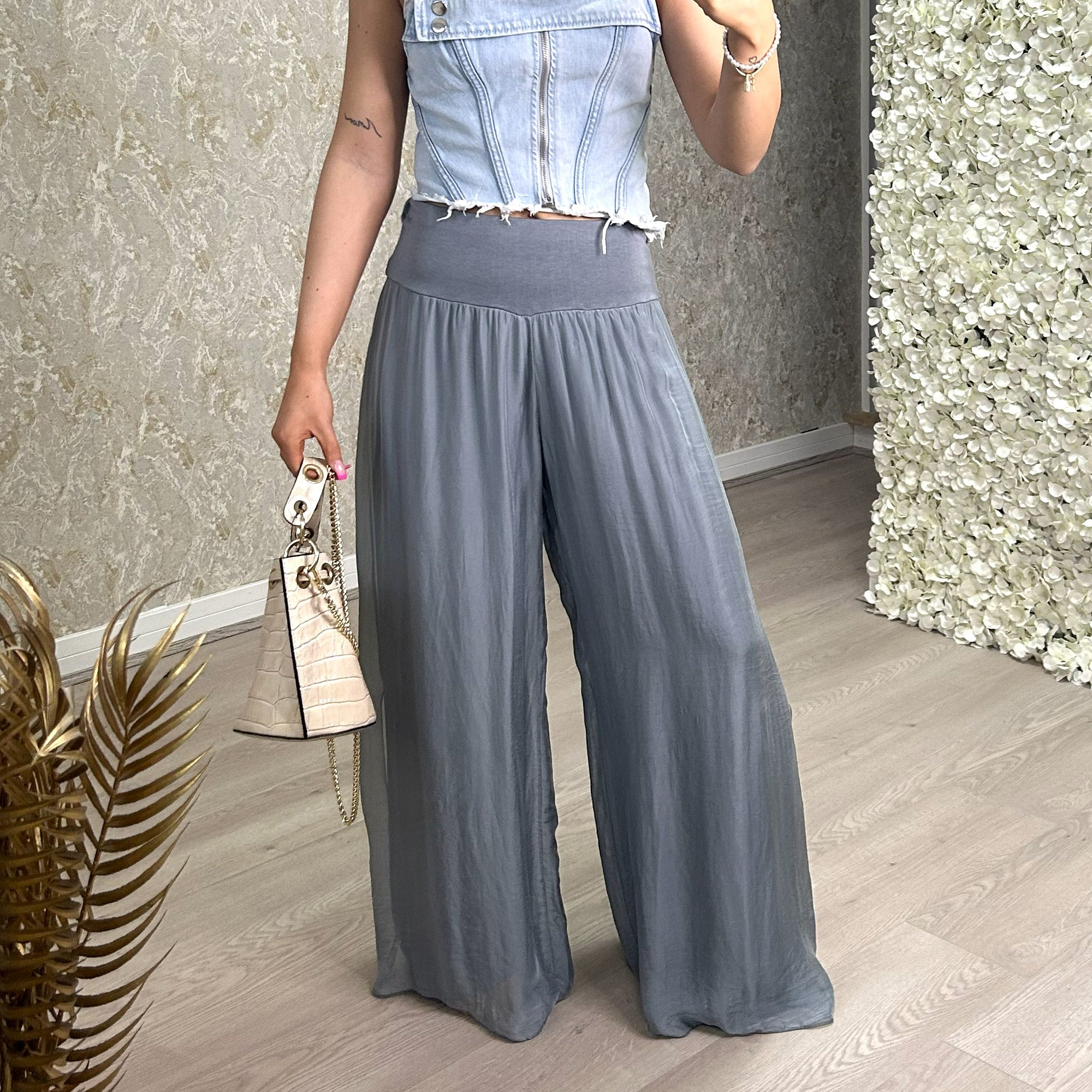 Straight Leg Silk Blend Trousers