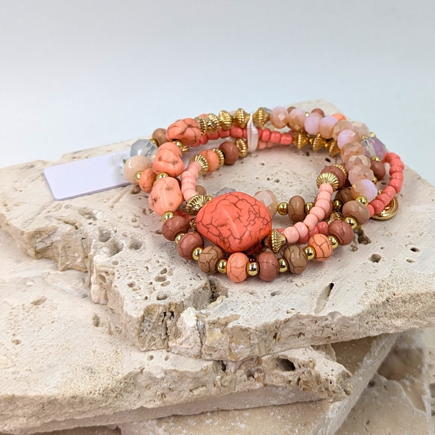 Coral Marble Effect Luxury Beaded Bracelet