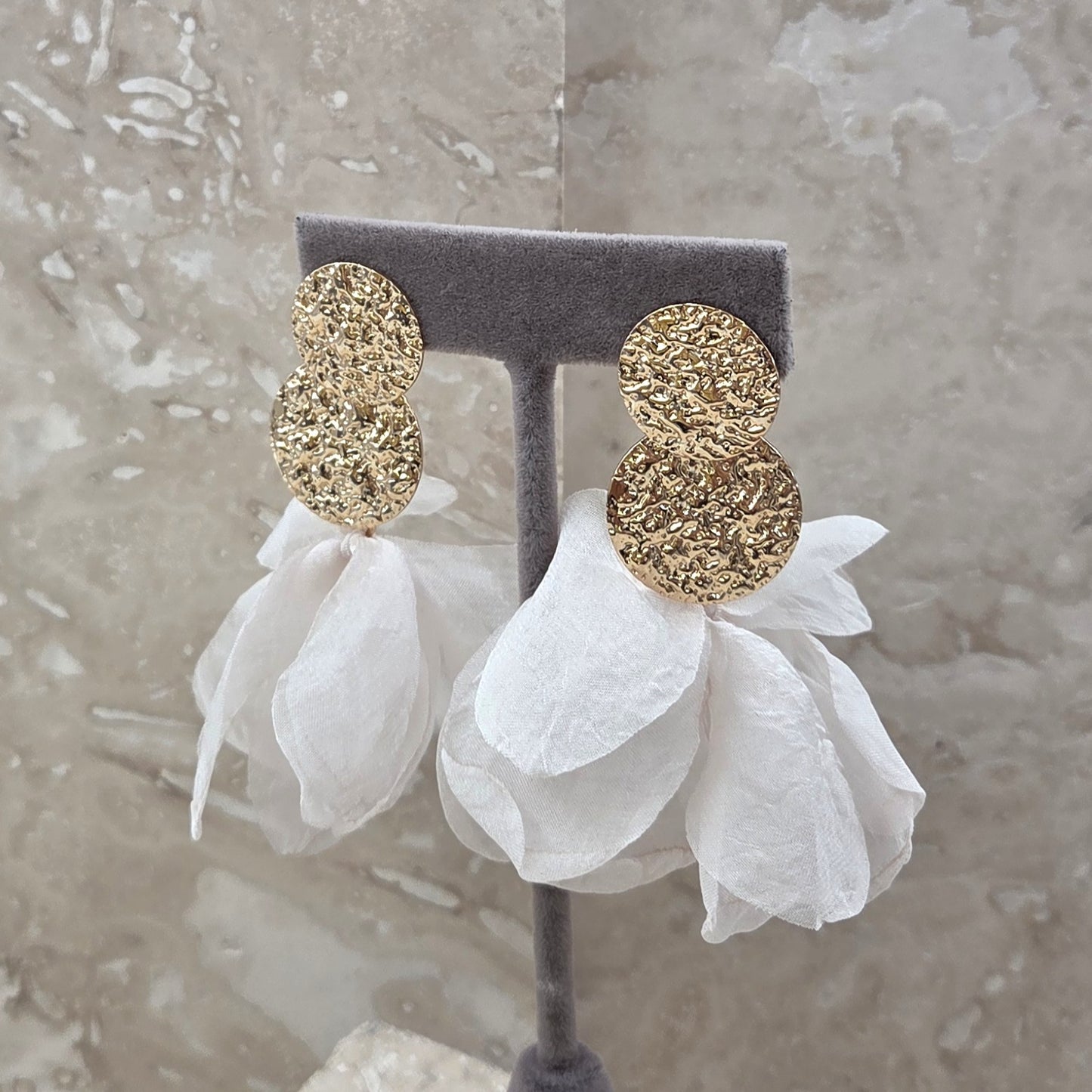 Textured Disc Earrings With Sheer Fabric Earrings