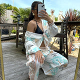 Palm Tree And Pineapple Print Oversized Satin Feel Shirt