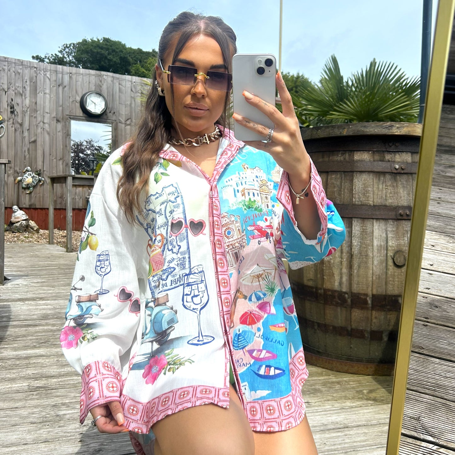 Italian Print Oversized Shirt