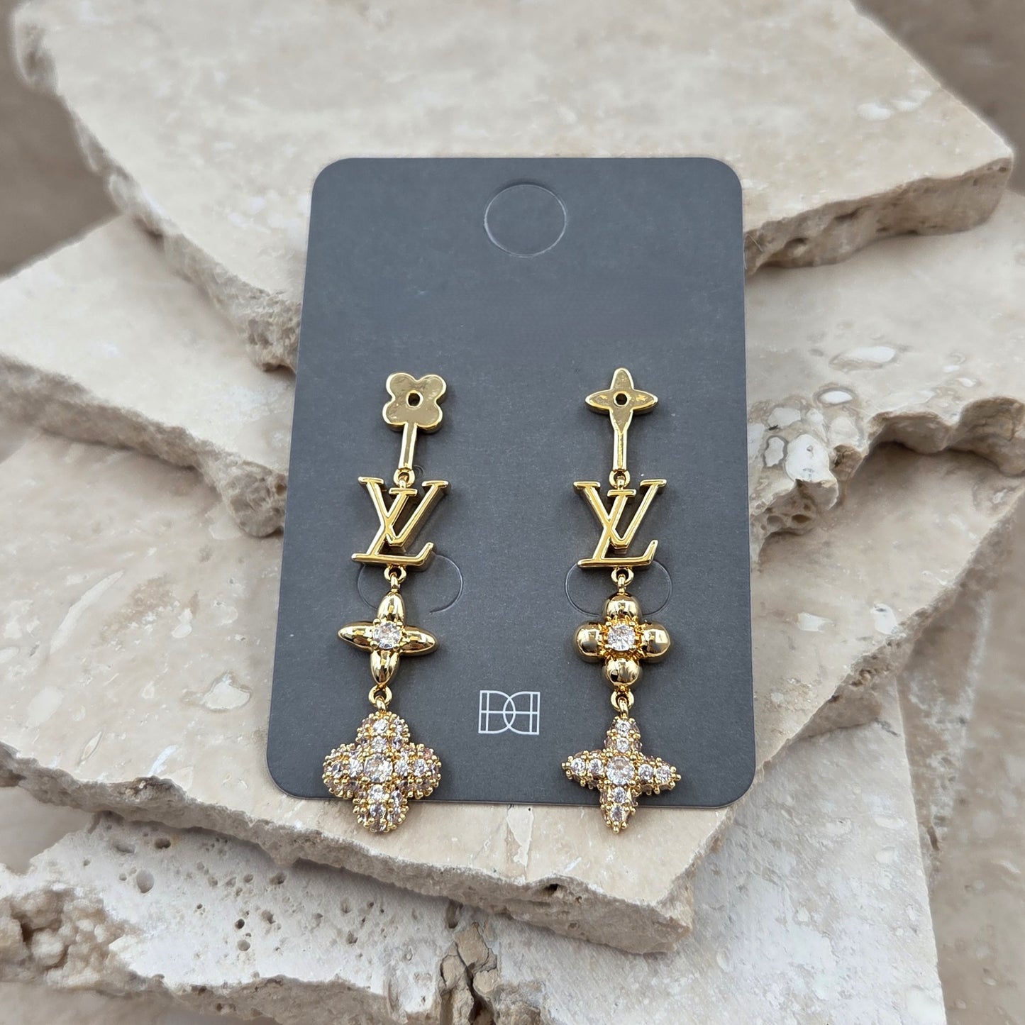 Luxe Designer Inspired 'LV' Crystal Dangle Earrings