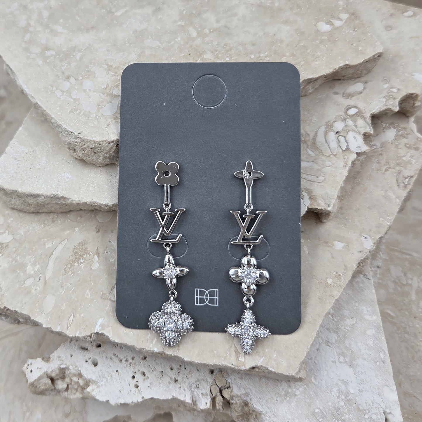 Luxe Designer Inspired 'LV' Crystal Dangle Earrings