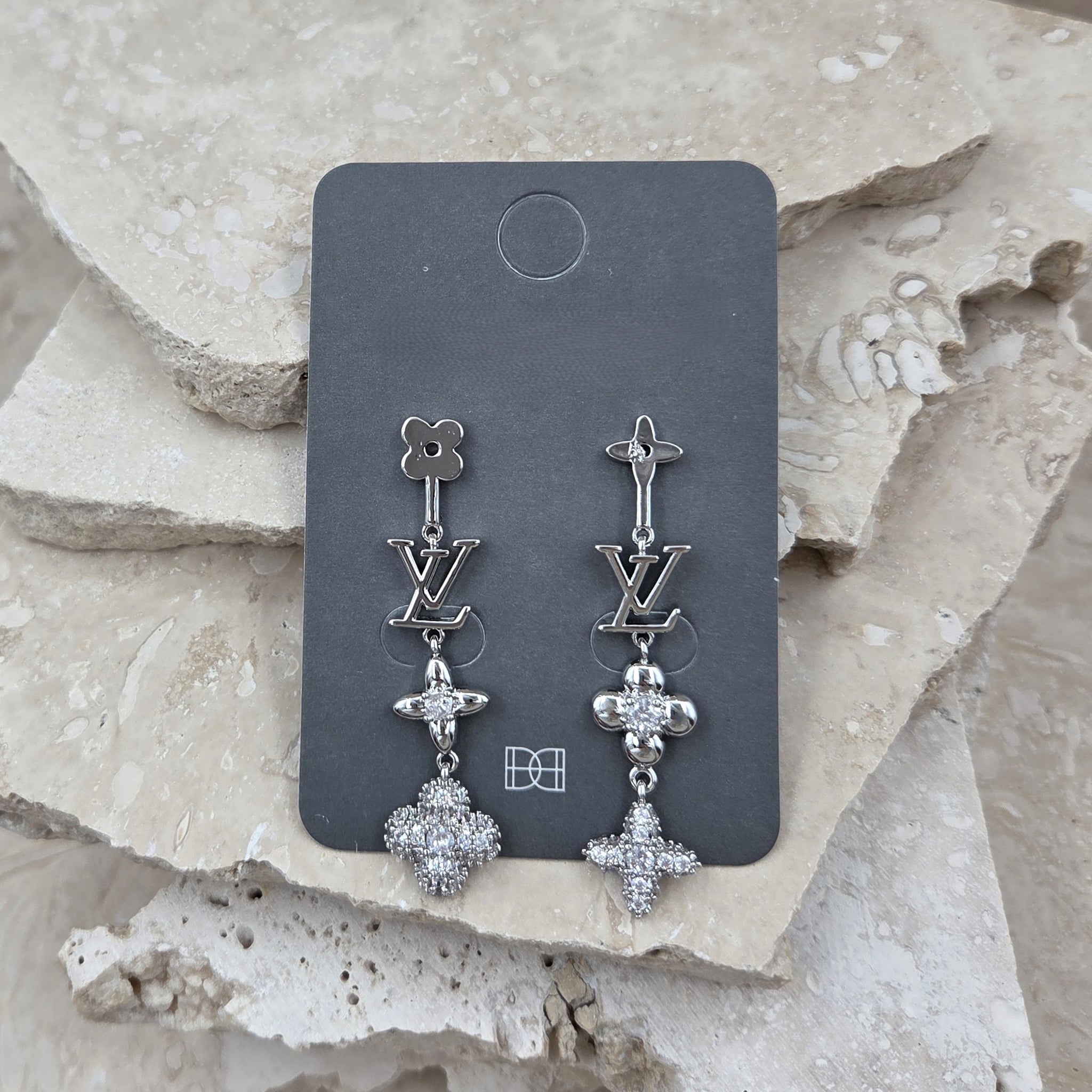 Luxe Designer Inspired 'LV' Crystal Dangle Earrings