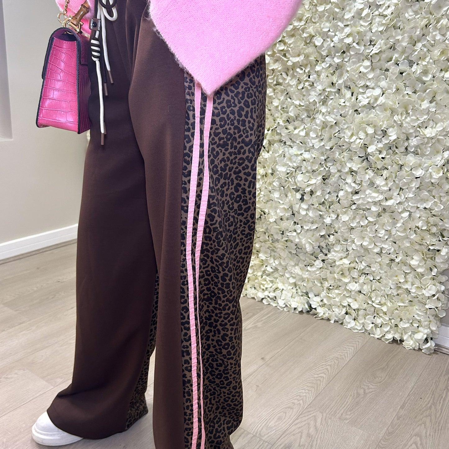 Straight Leg Jogger Trousers With Leopard Print And Pink Stripes