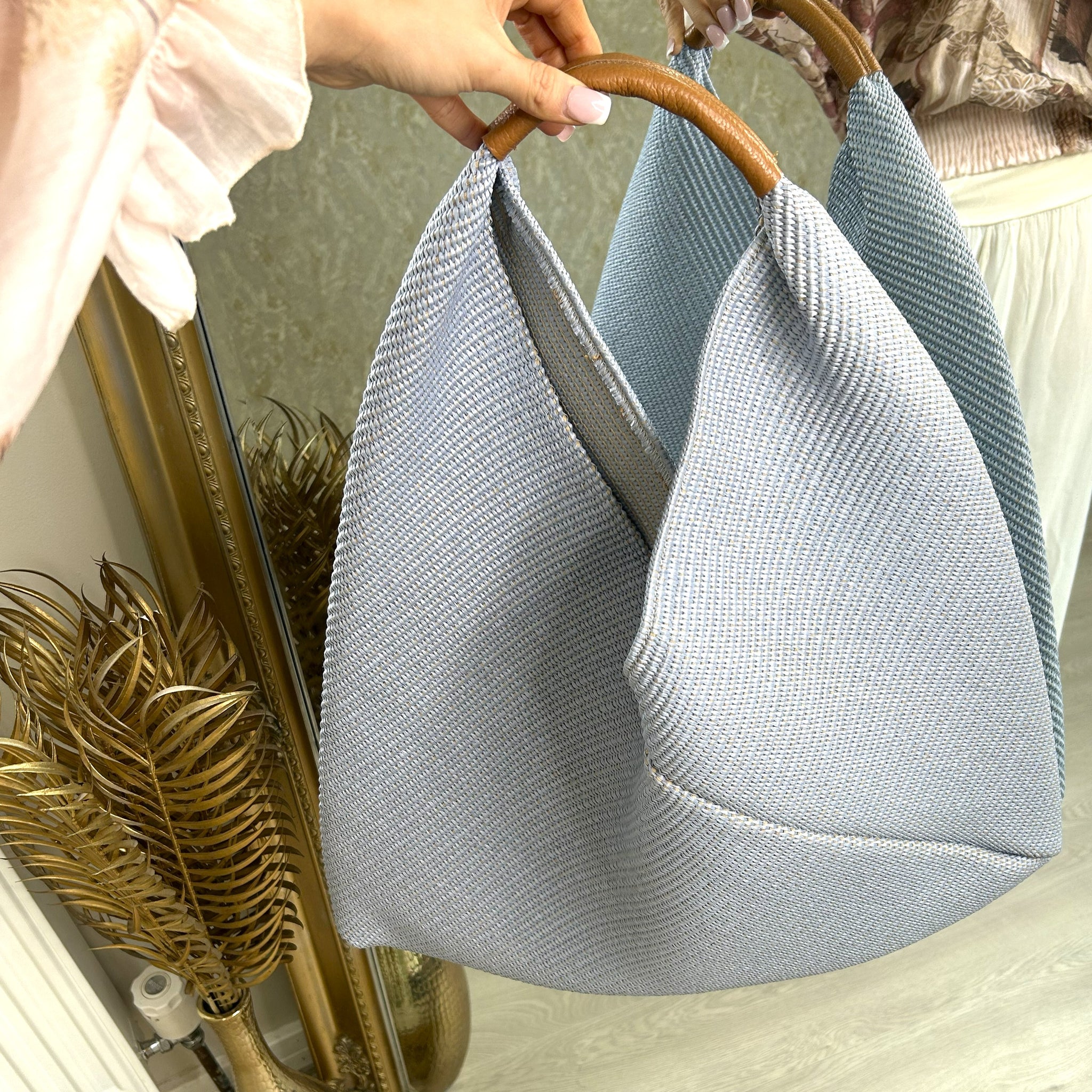 Beach Bag With Real Leather Handle