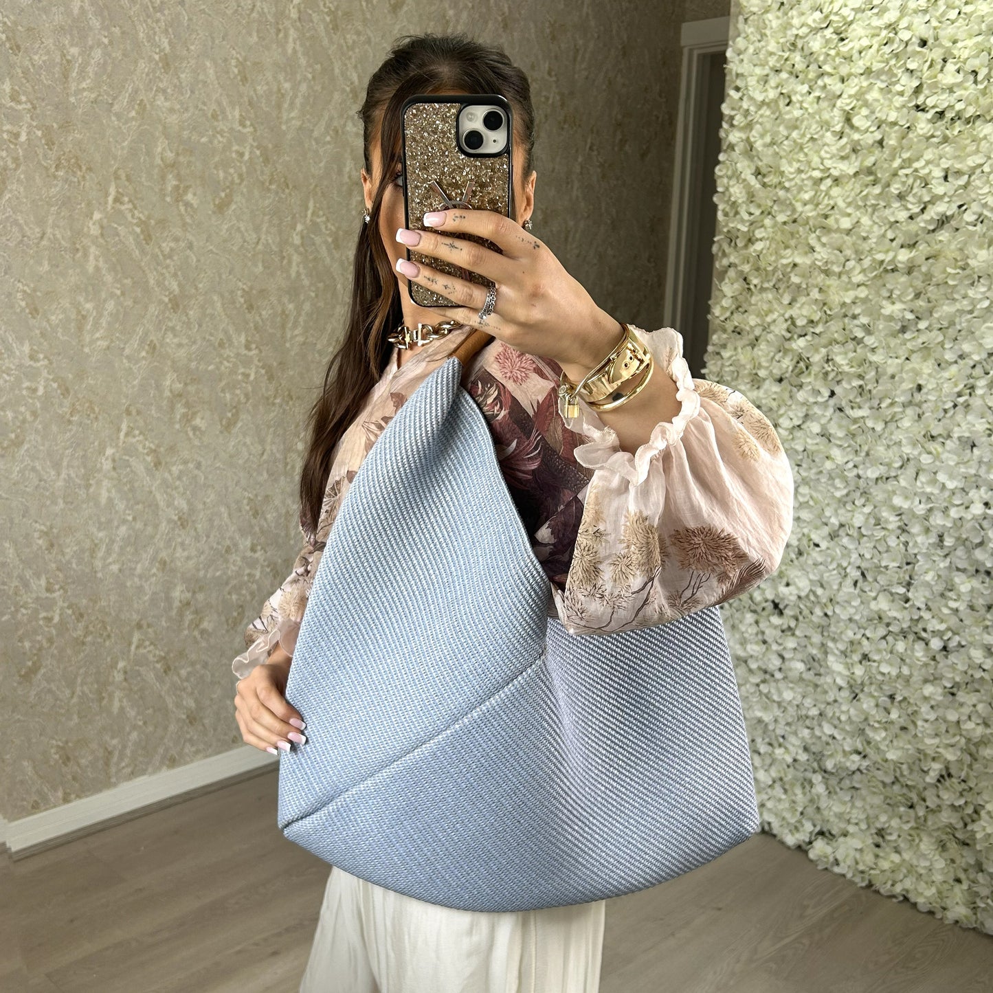 Beach Bag With Real Leather Handle