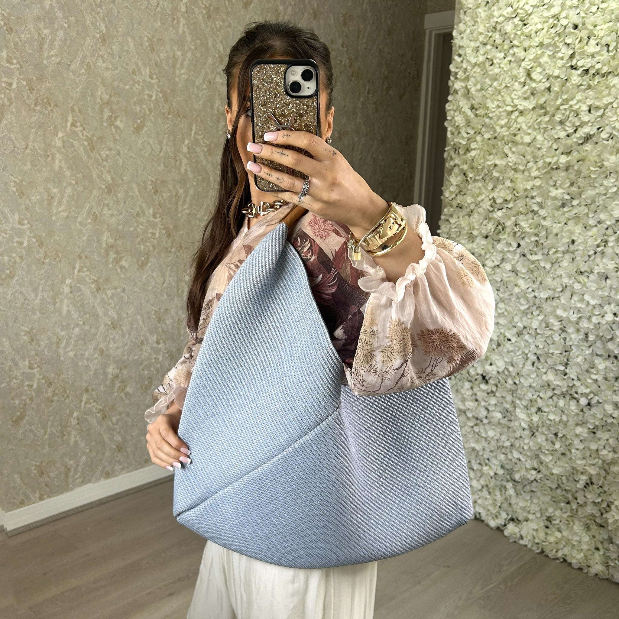 Beach Bag With Real Leather Handle