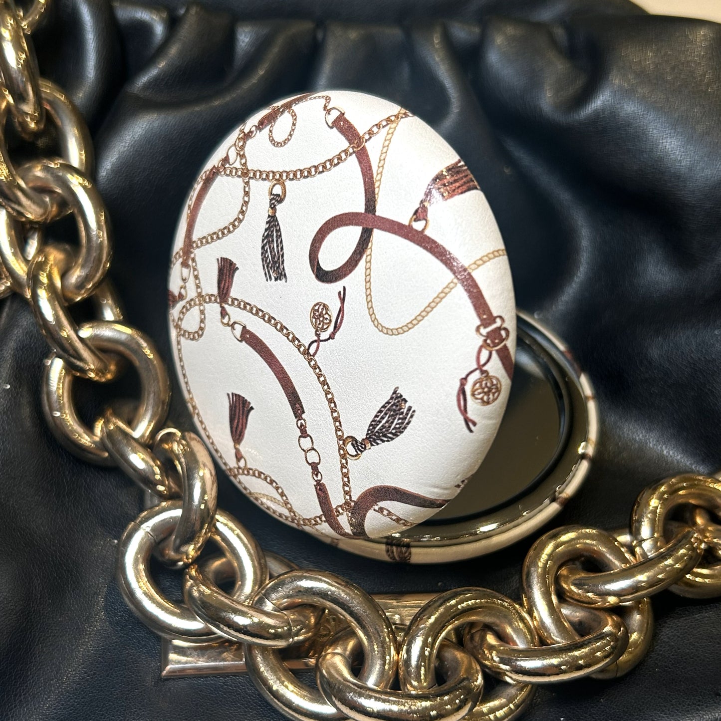 Beige Chain Compact Mirror