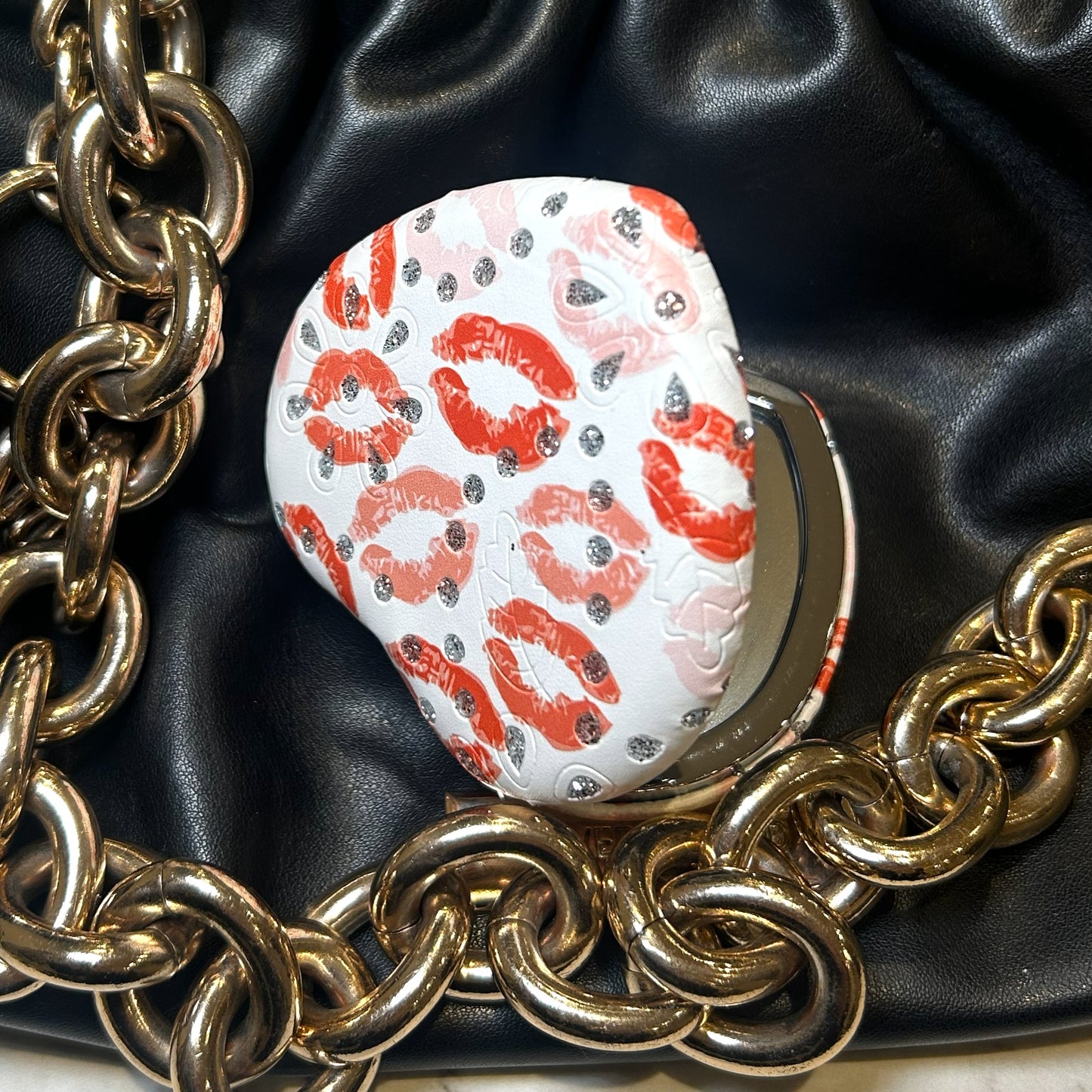 Red Lipstick Kisses Compact Mirror