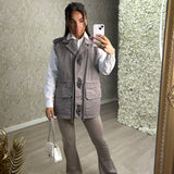 Utility Style Sleeveless Jacket With Black Diamond Gem Detail
