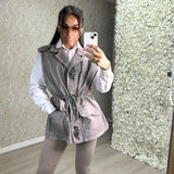Utility Style Sleeveless Jacket With Black Diamond Gem Detail