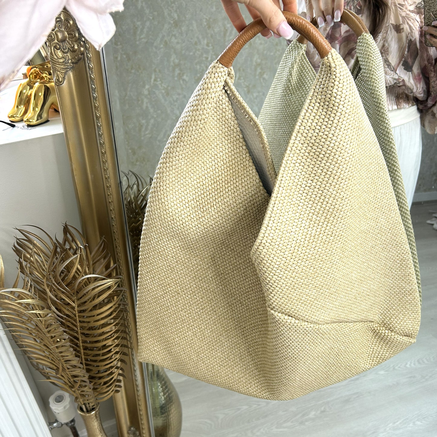 Beach Bag With Real Leather Handle