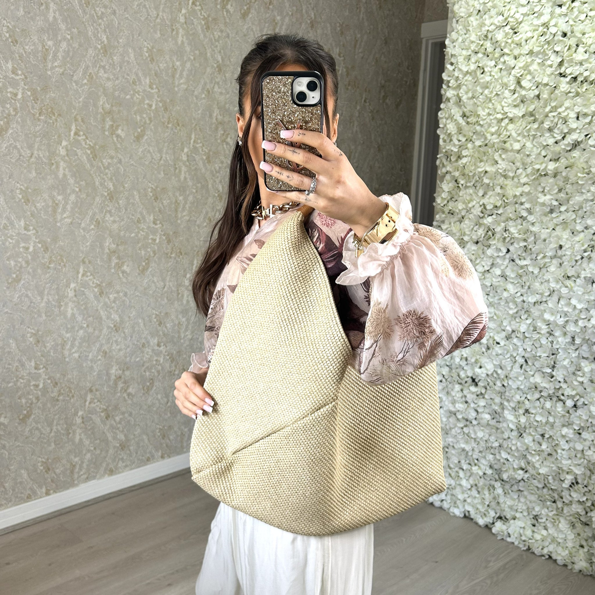Beach Bag With Real Leather Handle