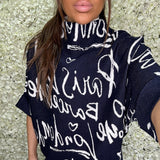 Navy Graffiti Slogan 3/4 Sleeve Jumper